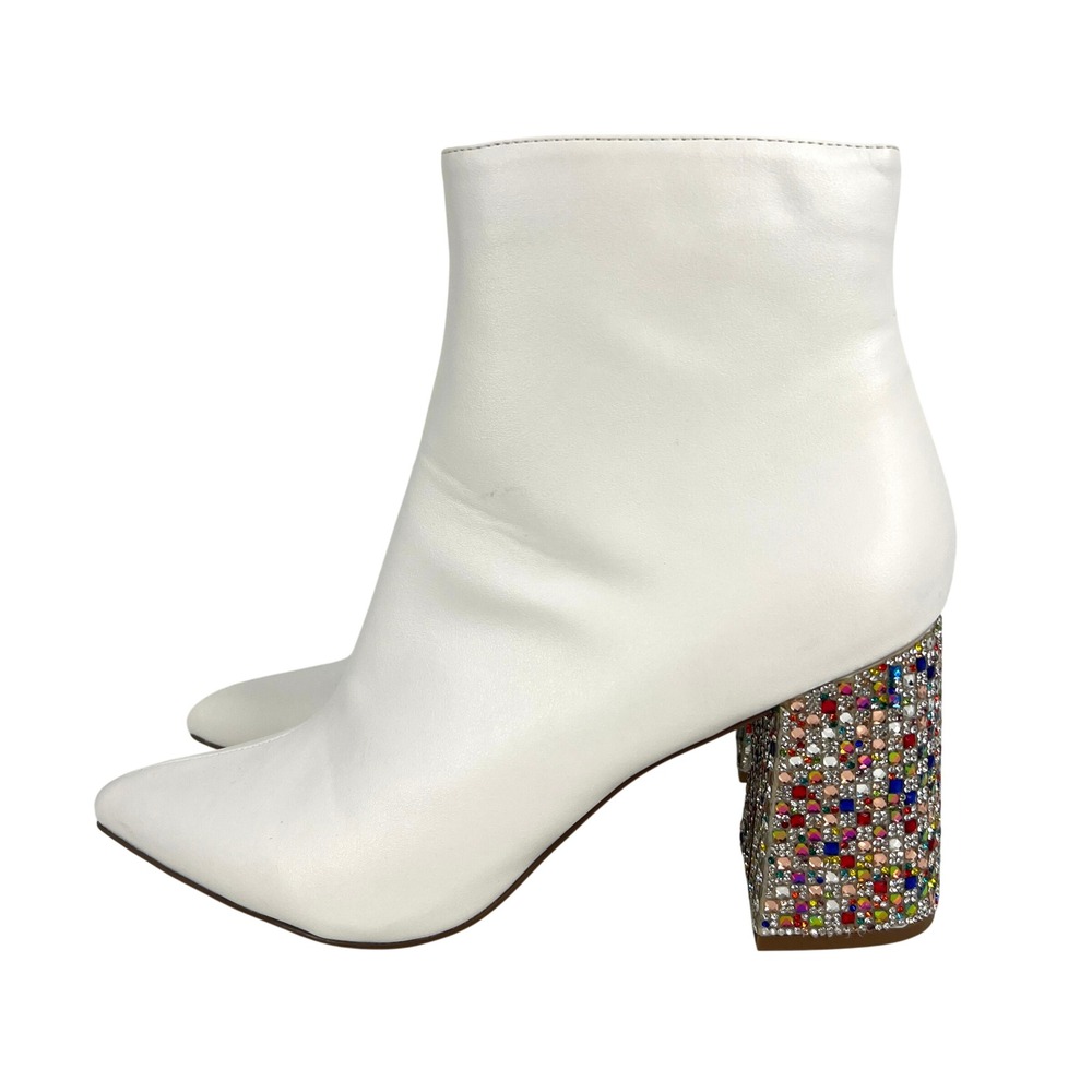 Betsey Johnson Kassie White Rhinestone Heel Ankle Boots KASS01S5 Size 11